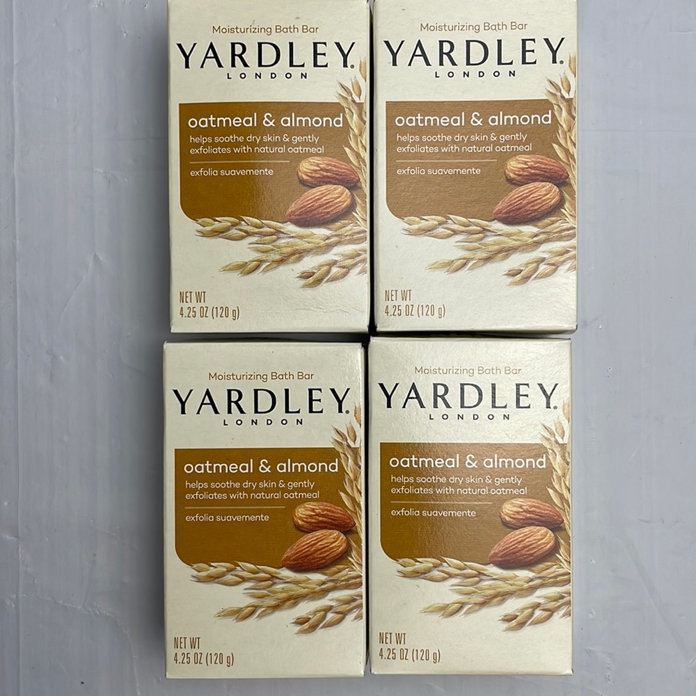 Yardley London (4) Almond & Oatmeal bar soap 4.25 oz. Extra gentle exfoliating